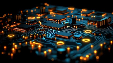 Obraz premium Close-up of illuminated circuit board.