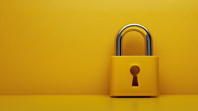 Yellow Padlock on Yellow Background Security Concept