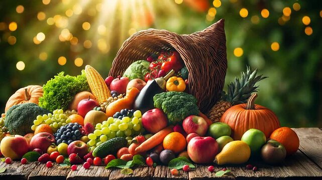 Cornucopia with Fruits and Vegetables - Symbol of Abundance