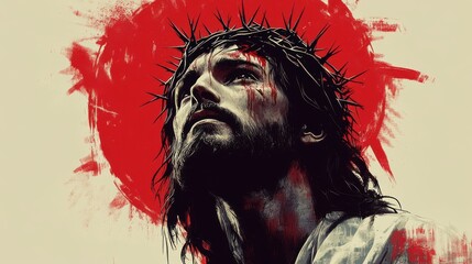 jesus christ with crown of thorns on his head vector illustration