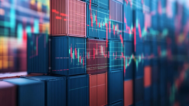 Stacked Shipping Containers with Stock Market Data Overlay