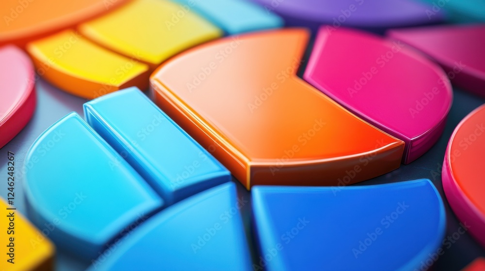 Poster vibrant abstract asset allocation, a dynamic blend of colorful pie charts and graphs illustrating st