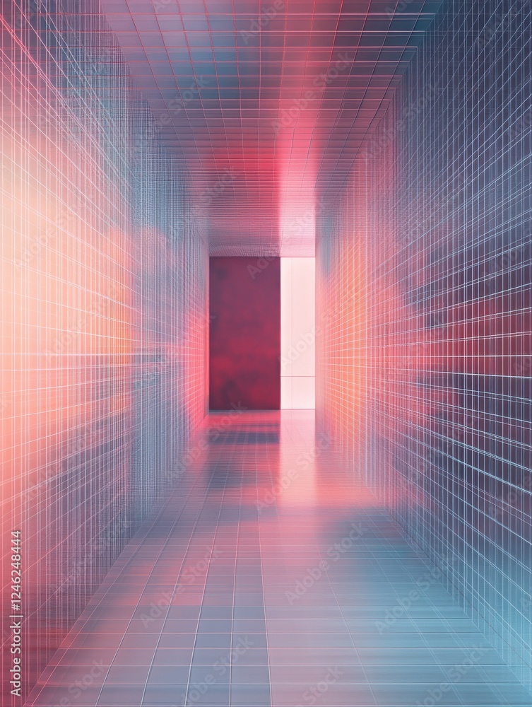 Poster futuristic tech grid on a muted background with a minimalist digital aesthetic