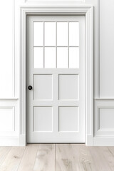 Entry white door mock up, classic framed molded isolated on white background