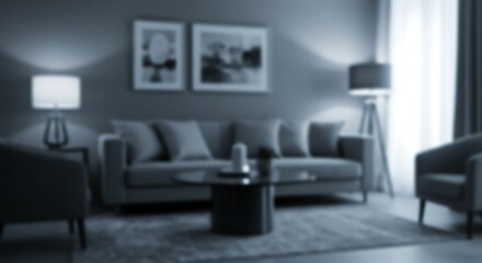 Abstract Blur Modern Living Room Interior Design at Night with Soft Lighting for background