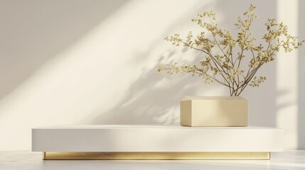 Obraz premium Empty podium or pedestal showcased on a white background featuring a box stand concept Blank product display shelf as a backdrop 3D rendering
