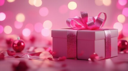 pink gift background and love image around it with genrative ai