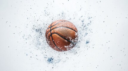 Wet basketball splashing in water, isolated on white background.