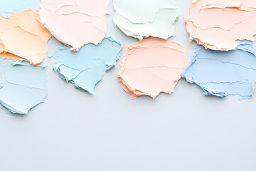 Fototapeta premium Pastel oil paint swatches with pale pink, blue, blue marine colors isolated on white backdrop