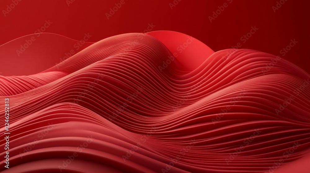 Poster intense red curving line pattern, modern graphic design with smooth gradients, minimal detail