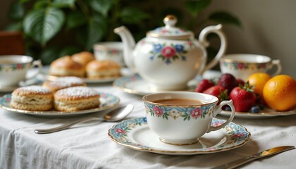 Traditional English Afternoon Tea Set in Vintage Style With Floral Patterns for Elegant Entertainment