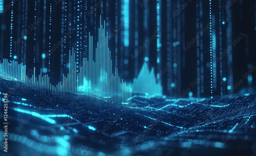 Aufkleber digital data graph rising over glowing network; futuristic background; tech presentation