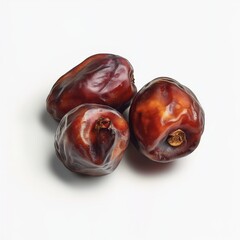 Three dates, studio shot, white background, food photography, healthy snack