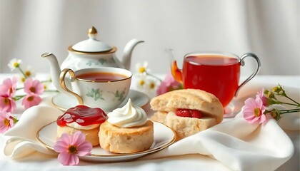 Fototapeta premium Delicious Afternoon Tea with Scones and Tea