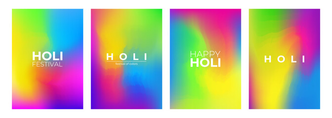 Fototapeta premium Holi festive set. Indian festival of colors, love and spring collection. Blurred backgrounds for Holi holiday greetings and invitations. Bright colors. Vector illustration.