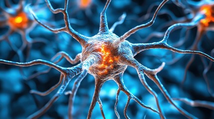 Detailed neuron illustration conveying biological structure and function