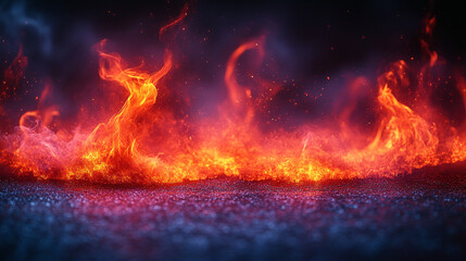 Fototapeta premium Fiery Inferno Dramatic Burning Embers Hot Red Orange Flames Background Texture fire heat dark smoke 
