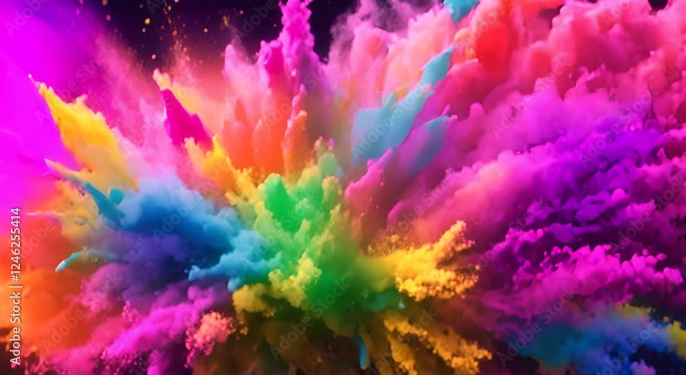 Aufkleber explosion of bright colorful paint on black background burst of multicolored powder abstract pattern