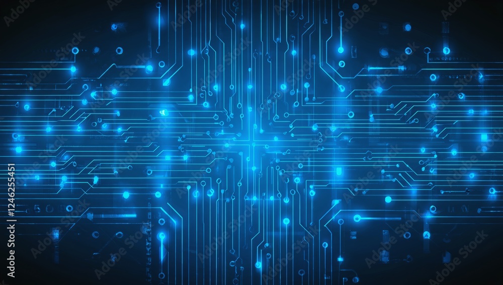 Poster abstract glowing circuit board, digital technology, data flow, network connection, background for te