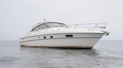 Fototapeta premium Luxury yacht at sea, calm waters, overcast day, travel brochure