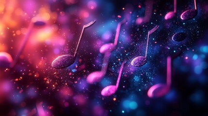 Captivating Geometric Music Notes Suspended in a Vibrant Cosmic Gradient