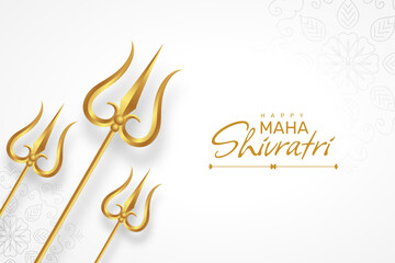 Happy maha shivratri with golden trishul greeting background