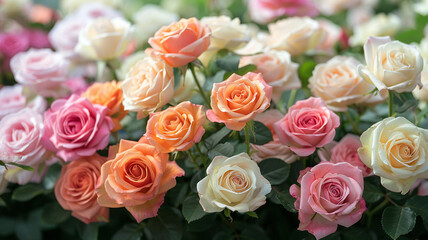 Obraz premium lavish array of roses in full bloom, their petals spectrum of soft colors, creating stunning display that showcases delicate artistry found in nature own gallery
