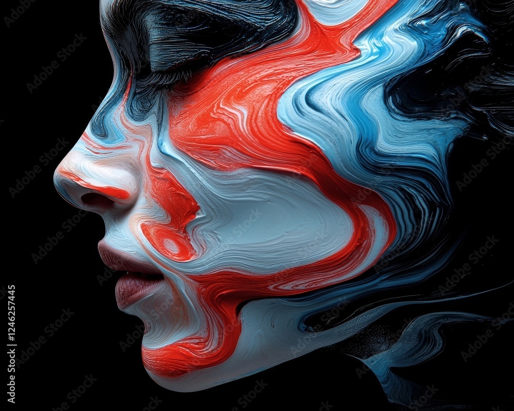 Poster vibrant abstract brushstroke composite portrait with flowing expressionistic visuals
