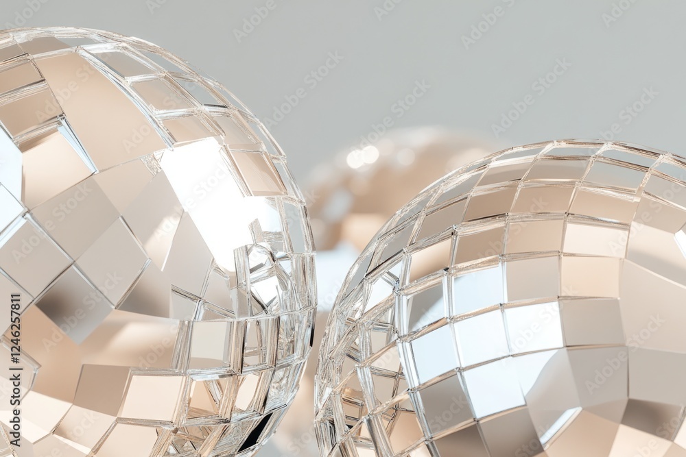 Wall mural fragmented mirror disco ball texture reflecting scattered lights on a grey surface creating a minima