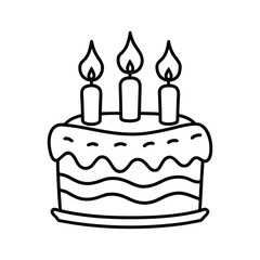 Cute Black and White Birthday Cake with Candles coloring page for kids. KDP