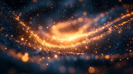 Naklejka premium Abstract Dark Blue Gold Glitter Sparkle Background Texture art wave glow light shiny style design 