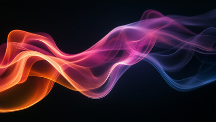 Fototapeta premium An abstract multicolored wave pattern flowing smoothly against a deep black background. The vibrant, fluid curves create a dynamic and futuristic visual, perfect for digital art, modern design