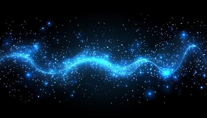 Obraz premium Abstract Blue Glowing Network Lines and Light Particles on Black Background, Vector Illustration