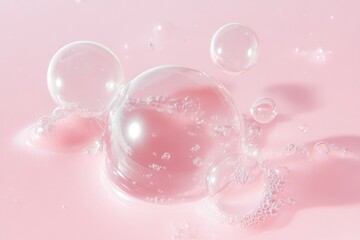 Abstract Patterns of Clear Gel Bubbles Resting on a Pastel Pink Surface Showcasing Sharp Details and Minimalist Design