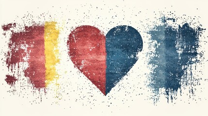 Abstract Heart Symbol with Textured Splatter Background in Patriotic Colors