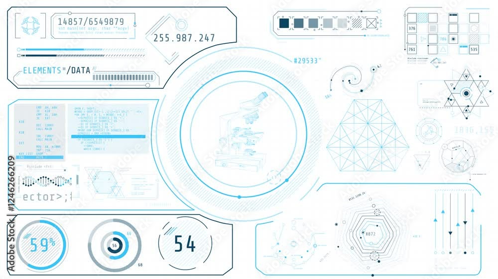Poster animated display of high-tech interface for scientific work