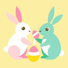 Fototapeta premium Joyful Easter Bunnies Painting Eggs, Springtime Fun! art cute card bunny happy 