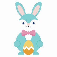 Obraz premium Adorable Easter Bunny in Bow Tie Holding Decorated Egg cute card happy sweet 