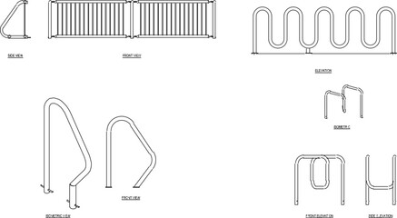 vector illustration of a bicycle parking safety rack in a public place, park, field for safety from thieves