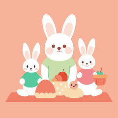 Happy Easter Bunny Family Picnic, Springtime Fun! cute eggs card sweet rabbit   