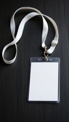 Blank ID Badge on Dark Wood Surface: Essential for Professional Identity