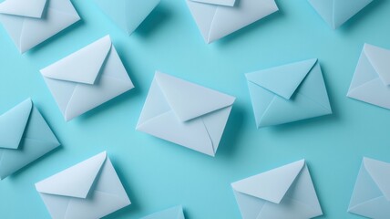 Unique blue envelope among white envelopes on standard surface business concept in minimalist environment