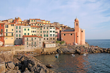 View of beautiful town Tellaro near Cinque Terre. Ligurie, Italy.
