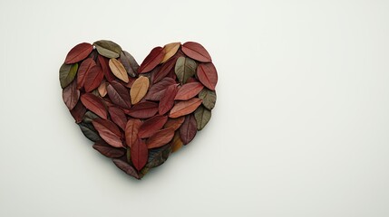 Red and Brown Autumn Leaves Heart Shape on White