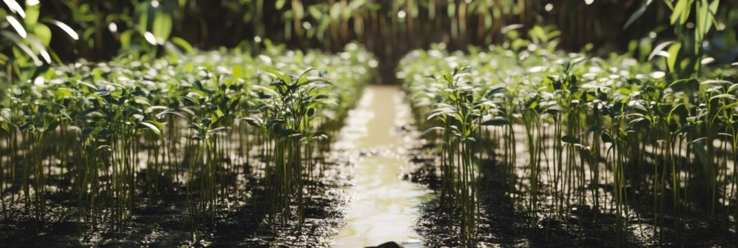 Bountiful sprouts flourish in a tranquil garden that embodies the essence of new beginnings and growth