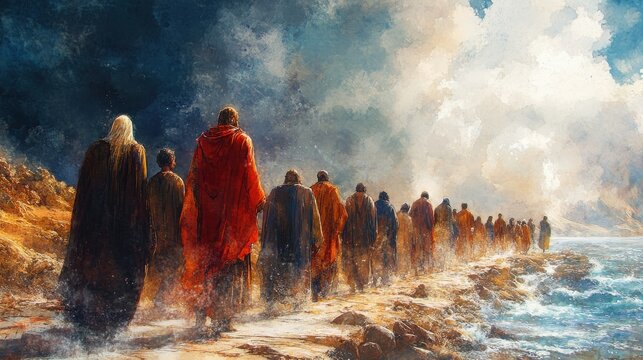 moses and the exodus from egypt digital watercolor illustration