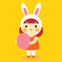 Adorable Little Girl in Bunny Ears with Giant Easter Egg fun cute kids happy    