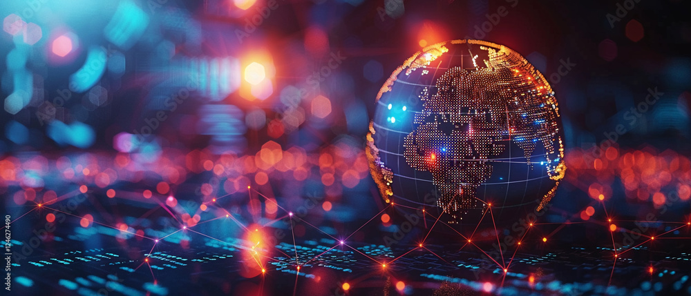 Aufkleber glowing holographic globe displaying intricate network connections symbolizes global communication, 