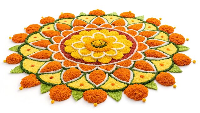 Marigold Flower rangoli Design for Diwali Festival , Indian Festival flower decoration