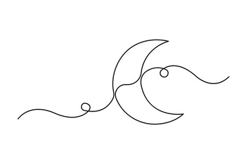Moon continuous one line art drawing of Ramadan Kareem and Eid in outline vector illustration

